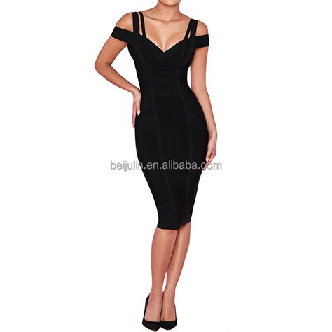 Sexy Women Off Shoulder Low Back Knee Length Pencil Cut Bandage Dress