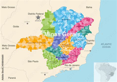 Brazil State Minas Gerais Administrative Map Showing Municipalities