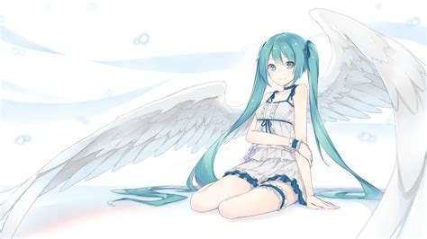 Wallpaper Drawing Illustration Long Hair Anime Wings White Dress Cartoon Vocaloid