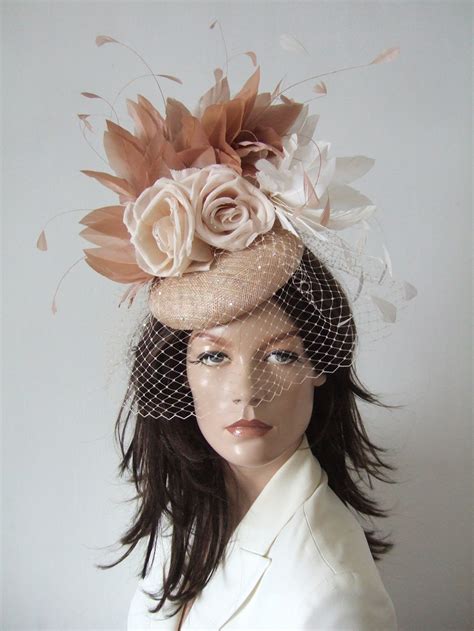 Hat 20 Dress 2 Impress Hats Multi Tonal Nude Feather Floral And Veiled Smartie Headpiece