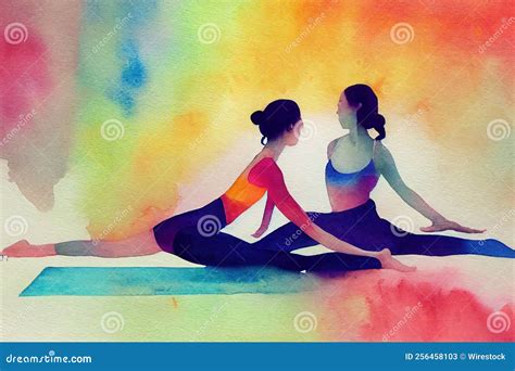 Arte Acuarela De Poses De Yoga Concepto De Un Estilo De Vida Saludable