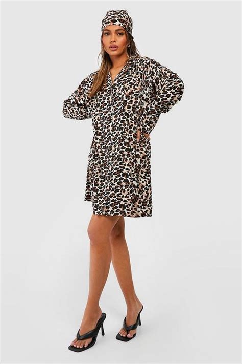 Leopard Print Shirt Dress With Headscarf Boohoo Uk