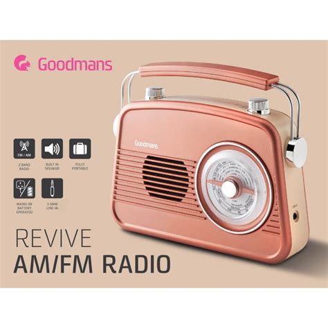 Goodmans Classic Am Fm Retro Radio Rose Gold Radios B M