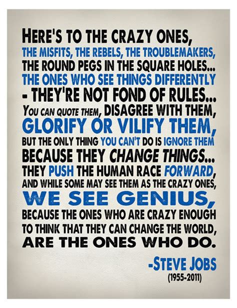 Steve Jobs Quote Heres To The Crazy One S Print X Etsy