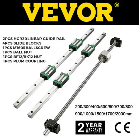 VEVOR 2X HGR20 200 2000MM Linear Guides Rail 4X Bearing Block Ballscrew