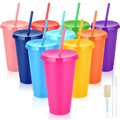 Reusable Plastic Cups With Lids Straws Colorful Party Juice Cups