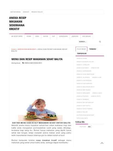 Menu Dan Resep Makanan Sehat Balita Aneka Resep Masakan Sederhana