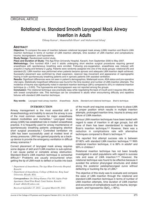 (PDF) Rotational vs. Standard Smooth Laryngeal Mask Airway Insertion in ...