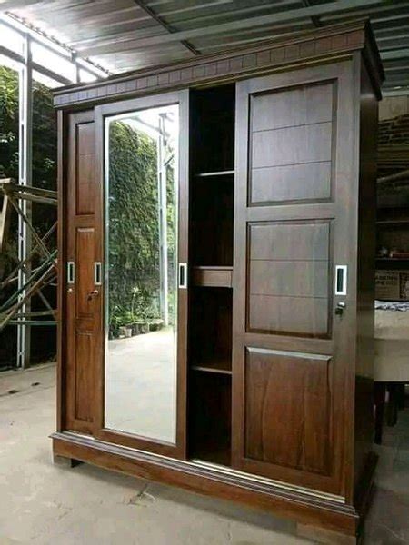 Jual Lemari Pakaian Minimalis Kayu Jati Pintu Tipe Sliding Geser Di