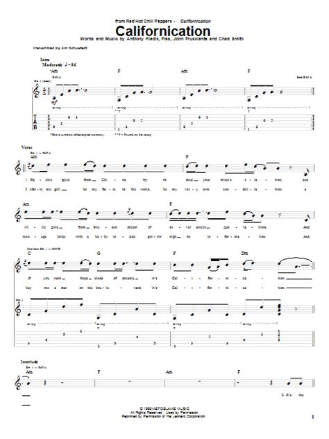 Californication By Red Hot Chili Peppers Guitar Tab Guitar Instructor