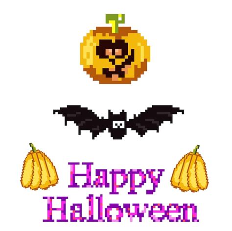 Premium Vector | Set for Halloween in style pixel art a pumpkin a bat and an inscription