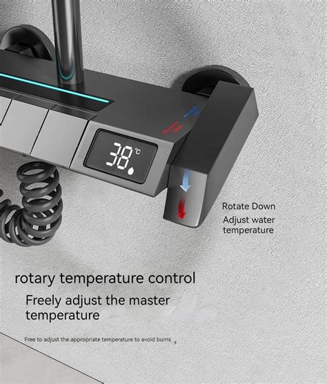 Top1 Piano Key Gray Bathroom Digital Display Faucet Shower System Set Bathtub Hot And Cold 4
