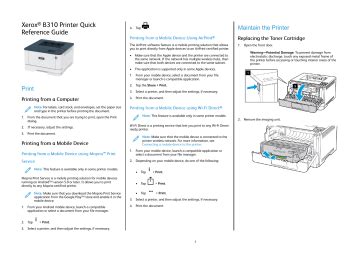 Xerox B310 Printer Quick Reference Guide | Manualzz