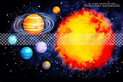 Premium Psd Solar System Fantasy Illustration Watercolor Png Color On