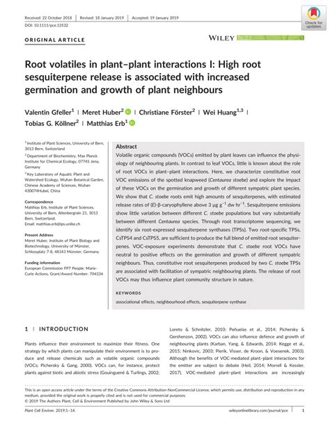 Pdf Root Volatiles In Plant‐plant Interactions I High Root