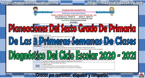 Planeaciones Del Sexto Grado De Primaria De Las 3 Primeras Semanas De