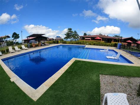 Huge Sky Blue Pool Stock Photo Image Of Hydrotherapy 254101388