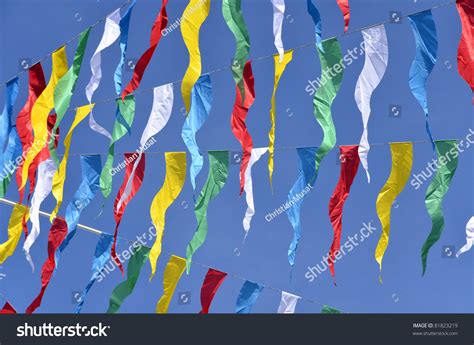 Flame Flags Colorful On Blue Sky Background Stock Photo 81823219