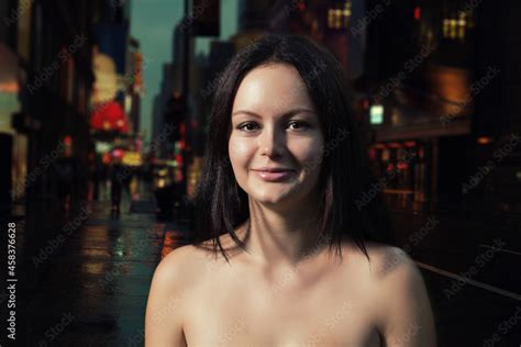 Shirtless Brunette Smiling In A Street Stock Photo Adobe Stock