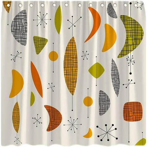 Mid Century Modern Shower Curtains Retro Atomic Starbursts Abstract