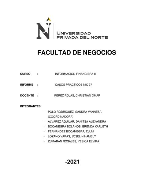 Casos Practicos NIC 37 Sddd FACULTAD DE NEGOCIOS CURSO