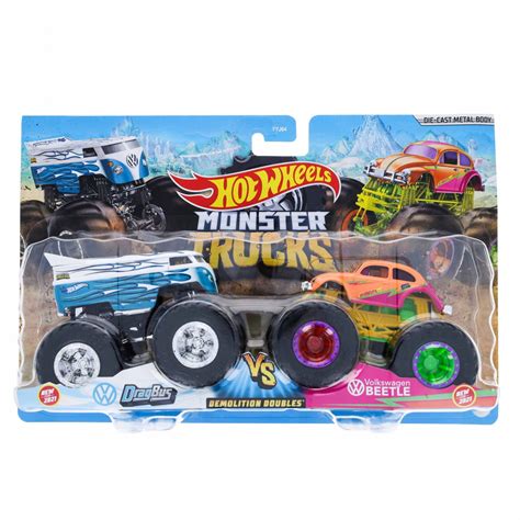 Hot Wheels Monster Trucks Demolition Doubles Drag Bus Vs Volkswagen Beetle