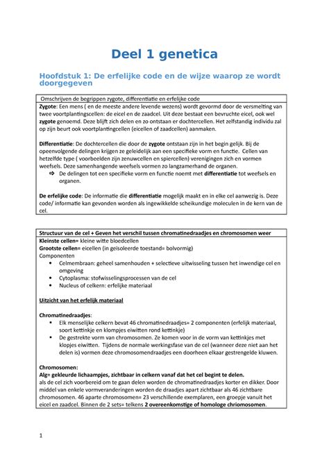 Samenvatting Genetica En Neurowetenschappen Deel 1 Genetica Hoofdstuk