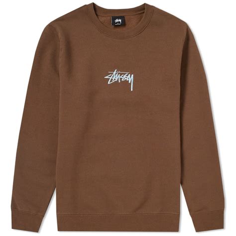 Stussy Stock Logo Applique Crew Sweat Chocolate End