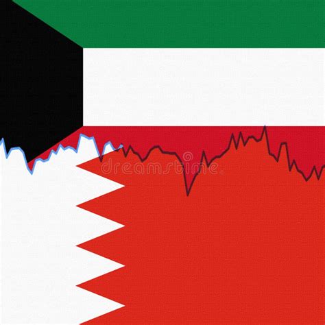 Kuwait And Bahrain National Flags Separated By A Line Chart Stock