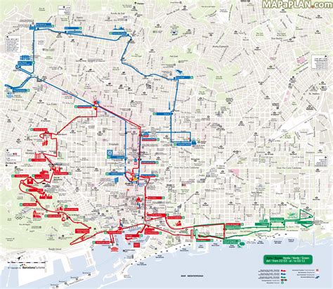 Barcelona map - City Sightseeing hop-on hop-off bus tour Red, Blue ...