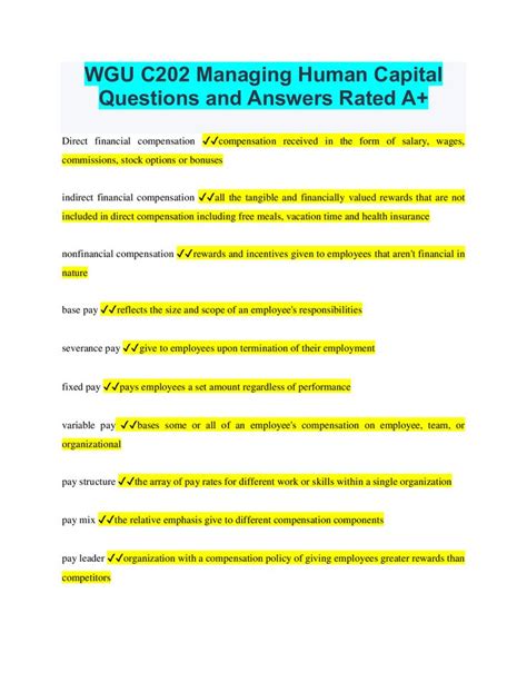 WGU C202 Managing Human Capital Questions And Answers Rated A Study