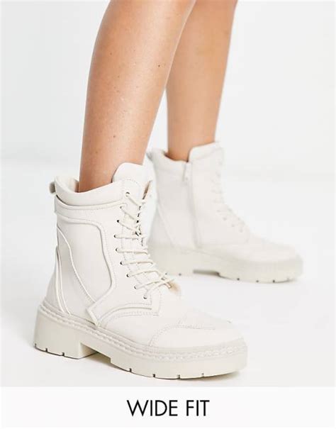 River Island Wide Fit Padded Biker Boot In Cream Asos