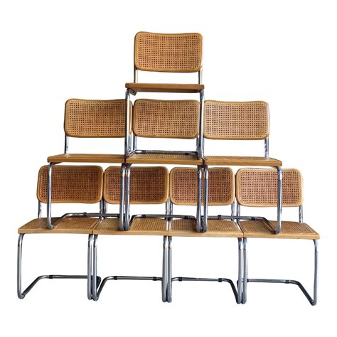 Vintage Marcel Breuer Style Chrome And Cane Cesca Dining Chairs Set Of 8 Chairish Cane