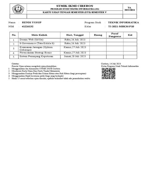 Contoh Kartu Ujian Pdf