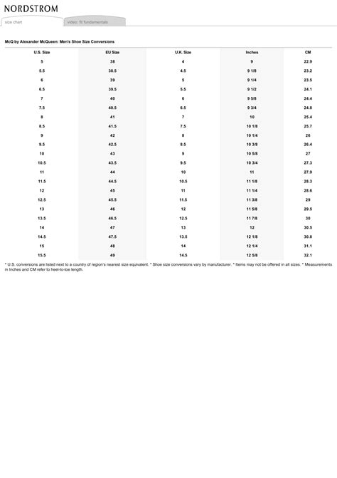 Mens Shoe Size Conversion Chart Alexander Mcqueen Download Printable