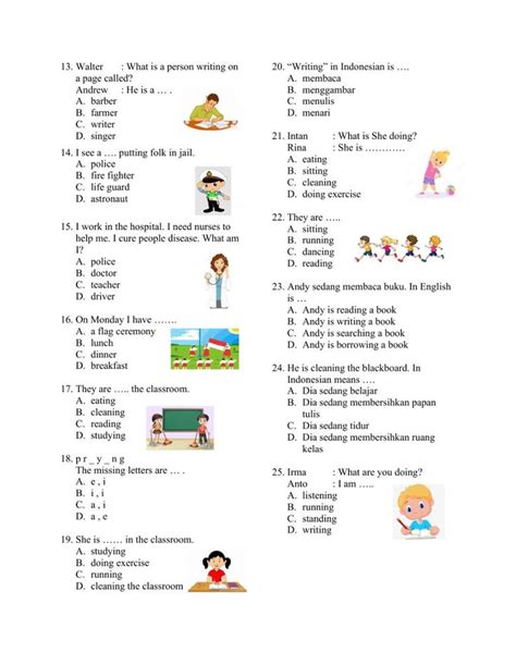 Kumpulan Soal Bahasa Inggris Kelas Worksheet English Lessons For