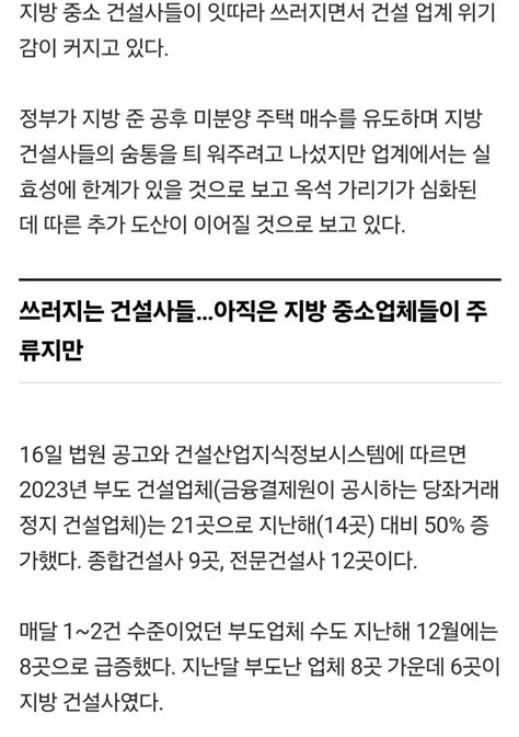 올해 벌써 4곳 법정관리지방 건설업계 줄도산 공포 오픈이슈갤러리 인벤