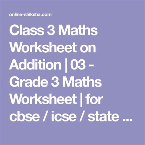 Grade 3 Maths Worksheet On Addition