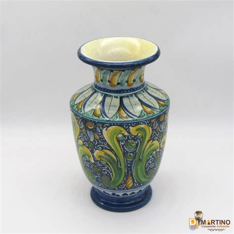 Vaso Retto 30 Iris Fondo Blu Antico Ceramiche Artistiche Di Martino