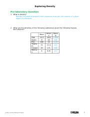 Exploring Density Lab Docx Exploring Density Pre Laboratory Question