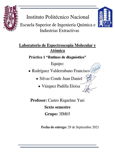 Práctica 1 Rutinas De Diagnóstico Pdf Espectroscopia Atómico