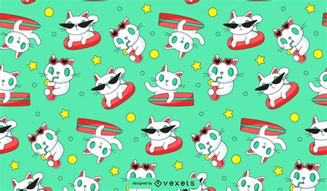 Cat Surfing Pattern Design Vector Download