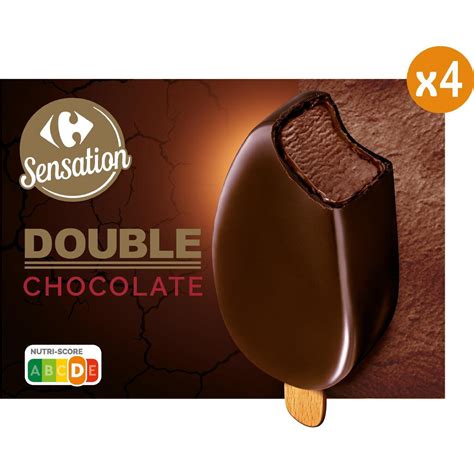 Glaces double sauce au chocolat CARREFOUR les 4 bÃtonnets 342g à