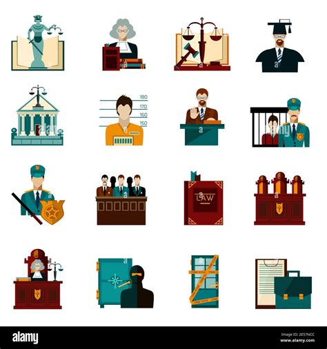 Law Crime And Punishment Flat Icons Set Isolated Vector Illustration