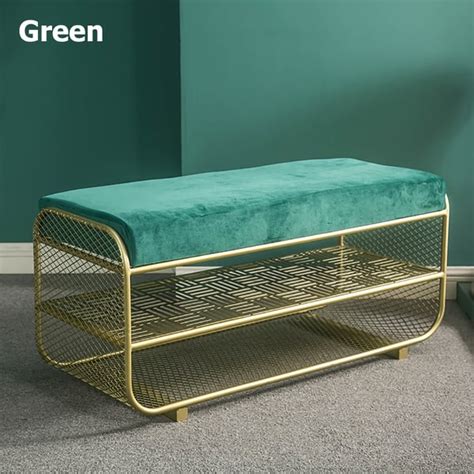 1000mm Modern Entryway Bench Velvet Upholstered Bench With Shoe Rack Homary