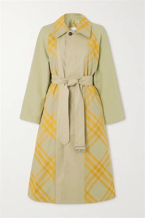 Burberry Appliquéd Belted Checked Cotton Gabardine Trench Coat In Neutrals Endource