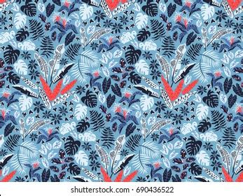 Seamless Pattern Rain Forest Plants Trendy Stock Vector Royalty Free