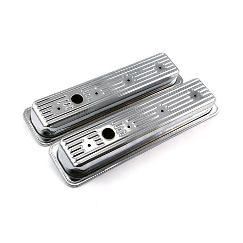 Chevy SBC 350 Center Bolt Chrome Steel Valve Covers Short W Hole EBay