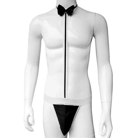 Sexy Male Jockstrap Mankini Underwear Mens Sexy Bodysuit Bow Tie Waiter Homme One Piece Lingerie