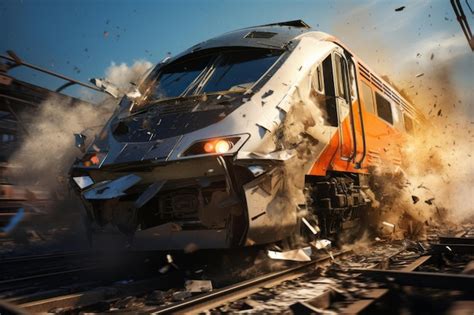 Premium AI Image | Accident of a highspeed train collided at the railroad